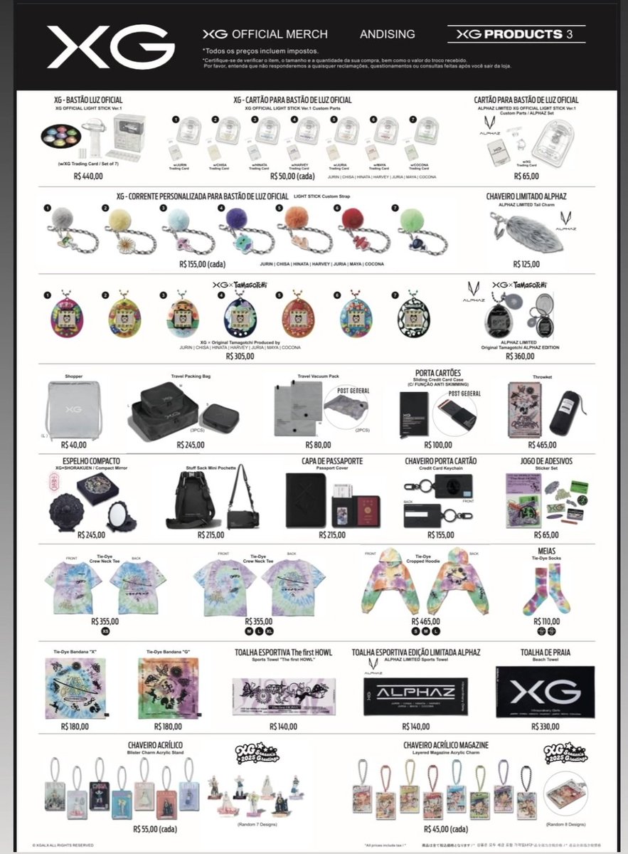 hyunbylix's tweet photo. O merch do show do XG em São Paulo... gente que sonho eu nunca vi um grupo ou qualquer outro artista trazer tantos produtos de merch assim pro Brasil tô em choque https://t.co/uiq9bq9xe4