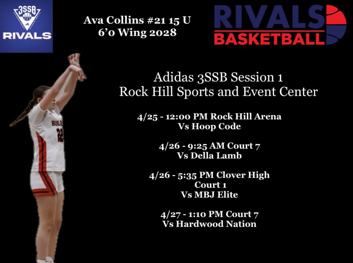 Ava Collins (@avacollins30) on Twitter photo Here is my upcoming schedule for my first tournament in South Carolina!! <a href="/LadyRivals/">Lady Rivals</a> <a href="/IAMCoachU1/">Ushearnda Rae</a> <a href="/CoachNat_/">Natalie Wilson</a> <a href="/Bedford_NH_GVBB/">Bedford (NH) Girls Basketball</a> <a href="/TheCoachGibbs/">Kevin Gibbs</a> Here is my upcoming schedule for my first tournament in South Carolina!! <a href="/LadyRivals/">Lady Rivals</a> <a href="/IAMCoachU1/">Ushearnda Rae</a> <a href="/CoachNat_/">Natalie Wilson</a> <a href="/Bedford_NH_GVBB/">Bedford (NH) Girls Basketball</a> <a href="/TheCoachGibbs/">Kevin Gibbs</a>