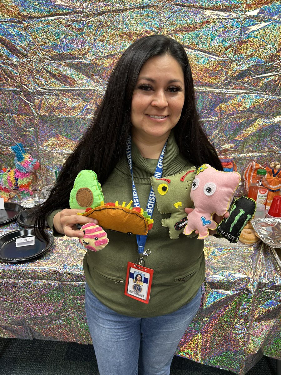 When your FCS teacher brings “student created evidence” to her Summative conference! Viva Fiesta 🪅 &amp; the emotional support Concha, Avocado, &amp; taco that were hand sewn! 😆<a href="/NISD_CTE/">NISD_CTE</a>