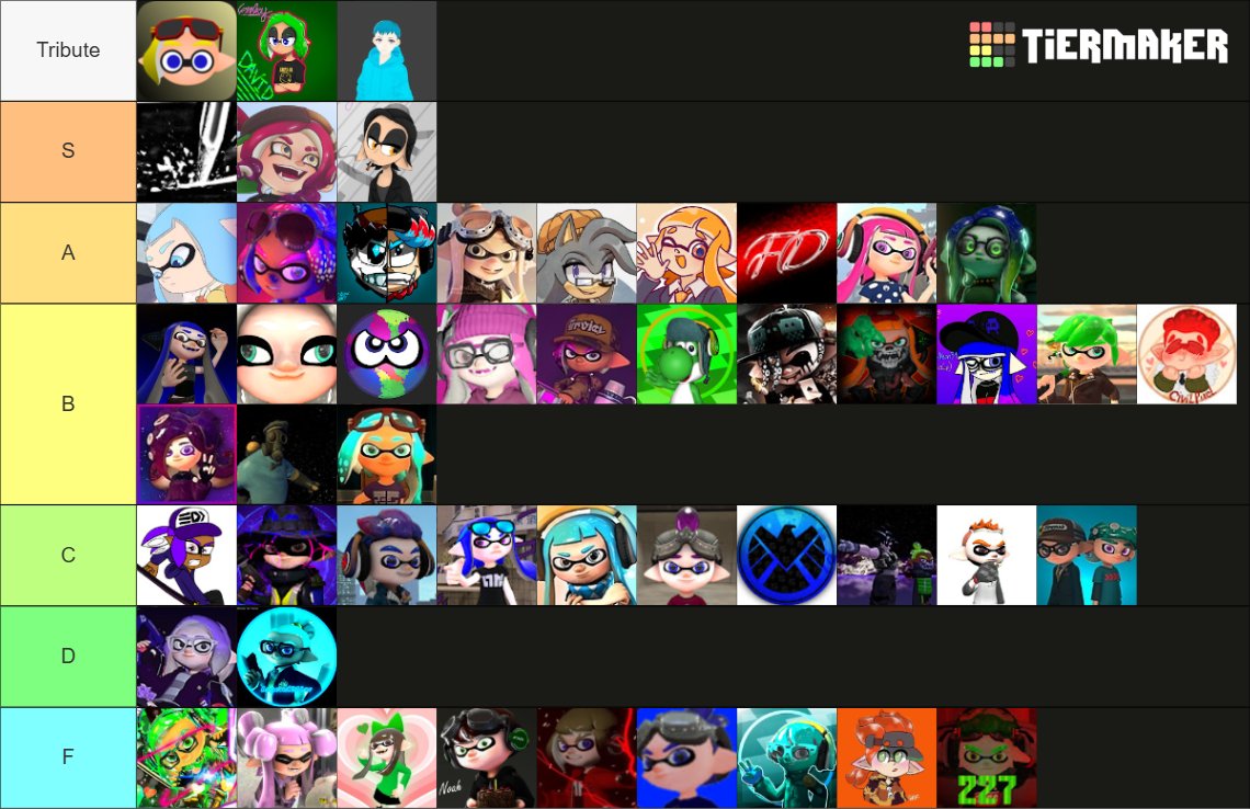 ChaoBubblegum's tweet photo. Splatsource Users - Part 2 https://t.co/ix6O8zVxsX #TierMaker via @TierMaker https://t.co/IIgq41fh0Y
