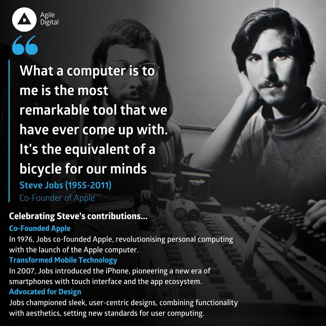 🍏 April 1976: Apple is founded, sparking a technology revolution in personal computing. 

👨‍💻 Meet Steve Jobs, a visionary entrepreneur who reshaped technology with groundbreaking design &amp; innovation. 

🚀 In 2025, Agile Digital is proud to celebrate the pioneers who