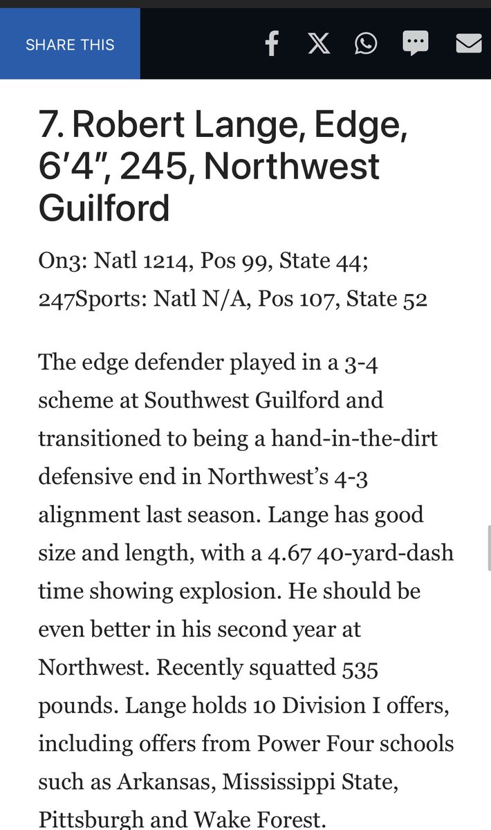 <a href="/BRocheSports/">Bryant Roche</a> <a href="/nwestfootball/">Northwest Guilford Football</a> <a href="/chrisrusiewicz/">Chris Rusiewicz</a> 
Appreciate being recognized as one of the top players in the area! Time to keep rising!