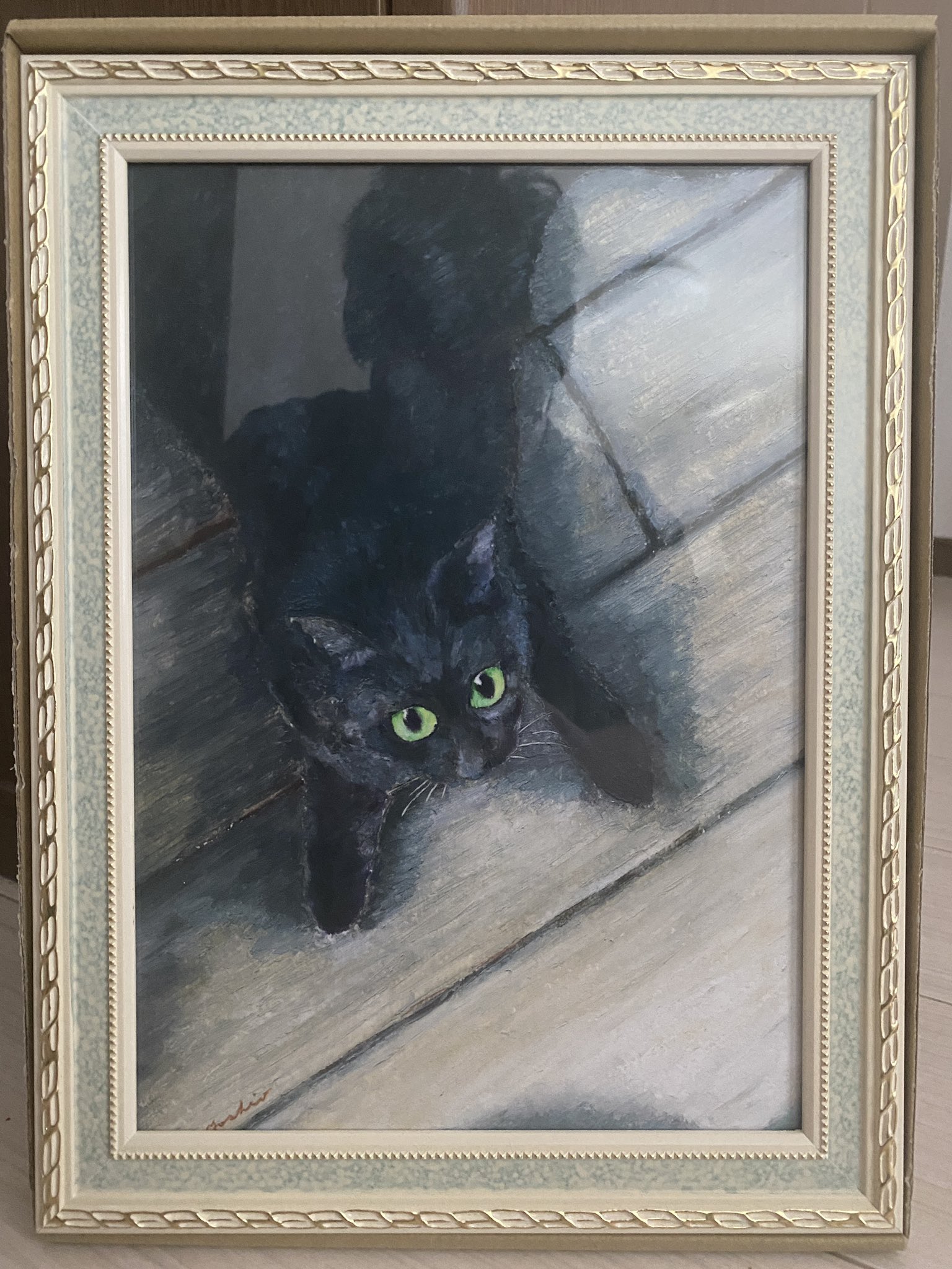 暮らしに便利なアイテム アクリル画 値下げ】 絵画 【黒猫のおなかのなか】額縁なし 絵画 絵画