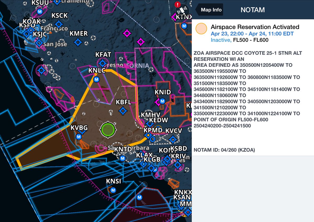 thenewarea51's tweet image. COYOTE 25-1 STNR ALT REZ going to go hot over SoCal tonight again. Encompassing Palmdale and Vandenberg SFB. Some high flyers will be out 😎