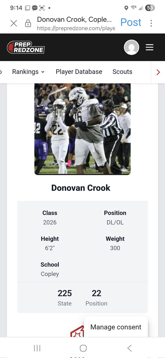 Donovan M. Crook (@donnieisontop) on Twitter photo I am truly blessed and humbled to move up 66 spots on the latest Prep Redzone Ohio rankings. Can't wait to compete at the next combine. Still a lot of work to do!
<a href="/CoachKrom12/">John Kromalic</a>
<a href="/JaredLuginbill/">Jared Luginbill</a>
<a href="/PrepRedzoneOH/">Prep Redzone Ohio</a>
<a href="/CopleyFootball/">Copley Football</a>
<a href="/MattLofgren1/">Matt Lofgren</a>
<a href="/CoachTPhillips/">Tom Phillips</a>
<a href="/FlashTanski/">Bart Tanski</a> I am truly blessed and humbled to move up 66 spots on the latest Prep Redzone Ohio rankings. Can't wait to compete at the next combine. Still a lot of work to do!
<a href="/CoachKrom12/">John Kromalic</a>
<a href="/JaredLuginbill/">Jared Luginbill</a>
<a href="/PrepRedzoneOH/">Prep Redzone Ohio</a>
<a href="/CopleyFootball/">Copley Football</a>
<a href="/MattLofgren1/">Matt Lofgren</a>
<a href="/CoachTPhillips/">Tom Phillips</a>
<a href="/FlashTanski/">Bart Tanski</a>