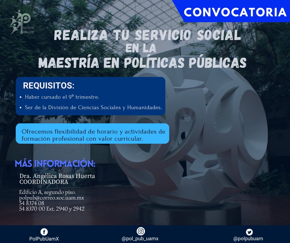 #Entérate 🤔 🥳

¿Estás buscando dónde realizar tu servicio social?

No pierdas la oportunidad de tener una experiencia de formación única en el ámbito profesional profesional y valor curricular. 
📩 Para mayor información manda correo electrónico a: 
polpub@correo.xoc.uam.mx