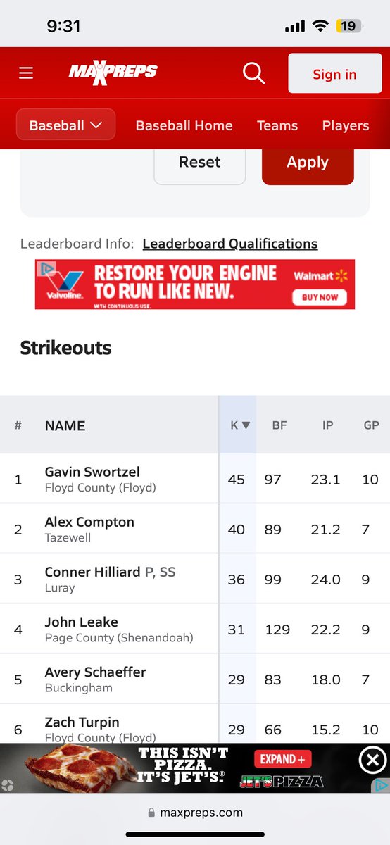 Now 2nd in Strikeouts in VA 2A via <a href="/MaxPreps/">MaxPreps</a>