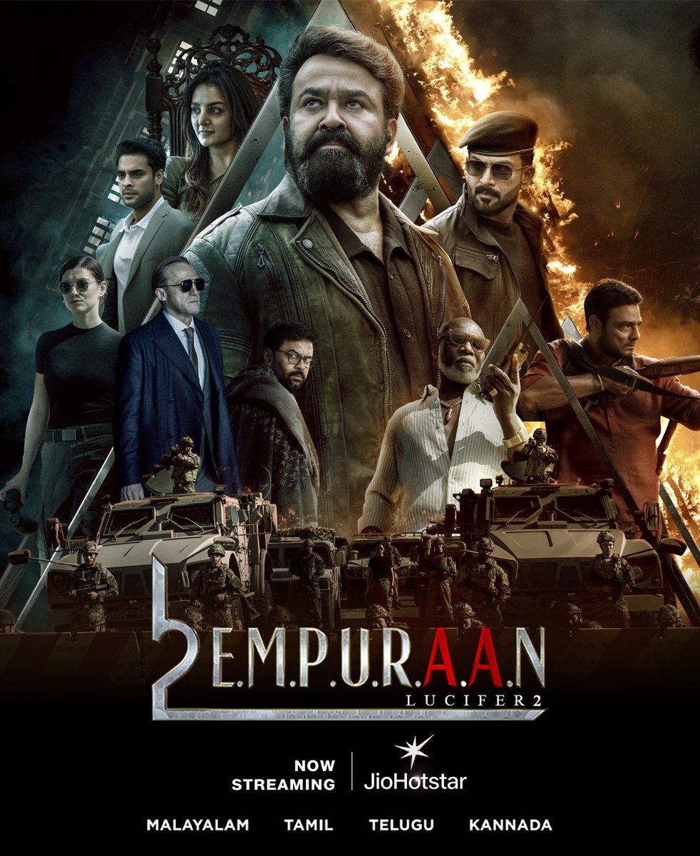 POFFACTIO ™ (@poffactio) on Twitter photo #L2E #Empuraan is now streaming only on JioHotstar
@mohanlal @prithviofficial <a href="/GopyMurali/">Murali Gopy</a> <a href="/antonypbvr/">Antony Perumbavoor</a> @gokulamstudios <a href="/aashirvadcine/">Aashirvad Cinemas</a> <a href="/LycaProductions/">Lyca Productions</a> <a href="/ManjuWarrier4/">Manju Warrier</a> <a href="/ttovino/">Tovino Thomas</a> <a href="/Indrajith_S/">Indrajith Sukumaran</a> <a href="/SaniyaIyappan_/">Saniya Iyappan</a> <a href="/sujithvasudev/">SUJITH VAASSUDEV</a> <a href="/Poffactio/">POFFACTIO ™</a>
#Empuraan #JioHotstar #EmpuraanOnJioHotstar #L2E #Empuraan is now streaming only on JioHotstar
@mohanlal @prithviofficial <a href="/GopyMurali/">Murali Gopy</a> <a href="/antonypbvr/">Antony Perumbavoor</a> @gokulamstudios <a href="/aashirvadcine/">Aashirvad Cinemas</a> <a href="/LycaProductions/">Lyca Productions</a> <a href="/ManjuWarrier4/">Manju Warrier</a> <a href="/ttovino/">Tovino Thomas</a> <a href="/Indrajith_S/">Indrajith Sukumaran</a> <a href="/SaniyaIyappan_/">Saniya Iyappan</a> <a href="/sujithvasudev/">SUJITH VAASSUDEV</a> <a href="/Poffactio/">POFFACTIO ™</a>
#Empuraan #JioHotstar #EmpuraanOnJioHotstar