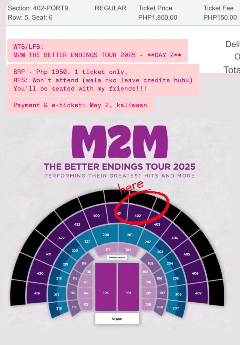 shyncart's tweet photo. WTS LFB
🥰M2M THE BETTER ENDINGS TOUR 2025 IN MANILA

Selling Ticket!!
✅1x Upper Box 402 row 5 seat 6
details on pic

📩Dm if interested 
#Marion2Marit #M2M #TheBetterEndingsTour #MaritLarsen #MarionRaven #M2MatTheBigDome
 #M2M https://t.co/8Xg4hFMBwQ