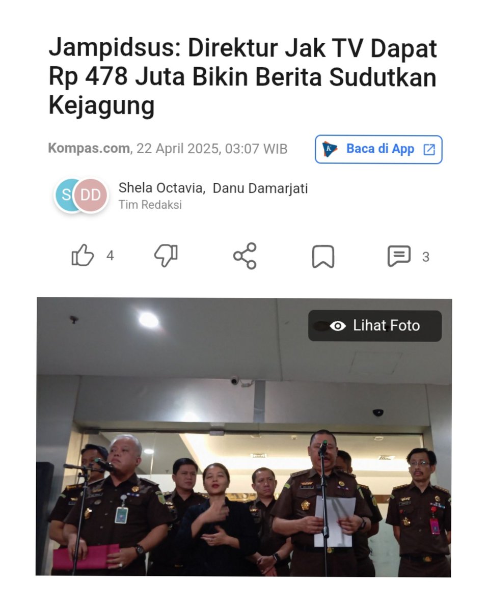 Naandaa27's tweet photo. Penetapan Direktur JAK TV sbg tersangka oleh Kejagung dinilai sewenang2 krn tanpa penilaian dr Dewan Pers. Serta dinilai telah melanggar nota kesepahaman antara 2 lembaga negara ini yg diteken pd 2019.
Hal ini berpotensi mempengaruhi kebebasan dan kemerdekaan pers ! 🤔 https://t.co/d0xGHcrHjs