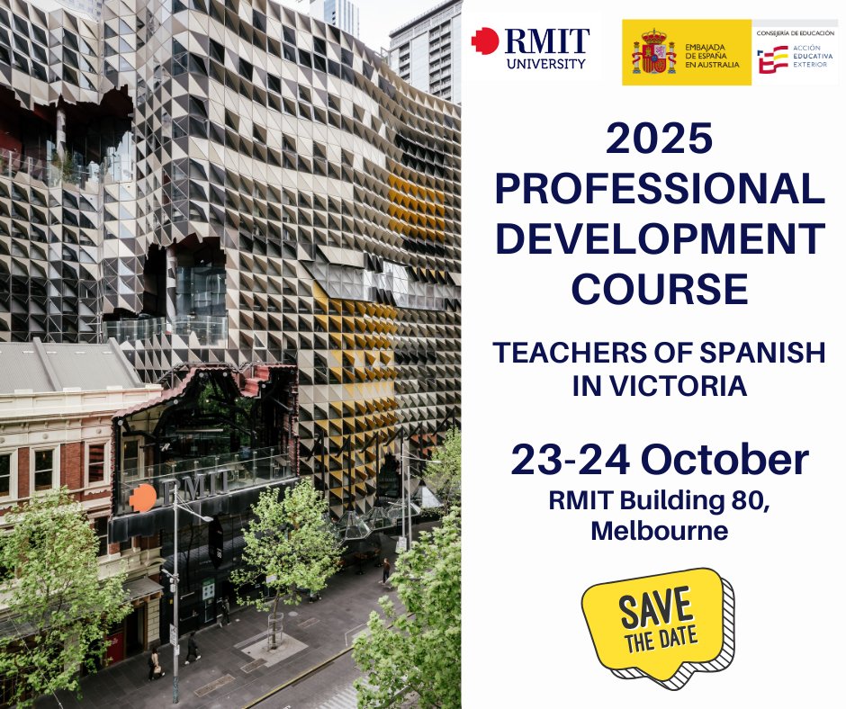 🛠 Ya estamos trabajando en el Curso de actualización metodológica y cultural para profesores de ELE 2025 que se celebrará presencialmente en la Universidad RMIT (Melbourne) los días 23 y 24 de octubre. 

ℹ️ Más información próximamente.

<a href="/AccEducativaExt/">Acción Educativa Exterior</a> 
<a href="/educaciongob/">Ministerio de Educación, FP y Deportes</a>
