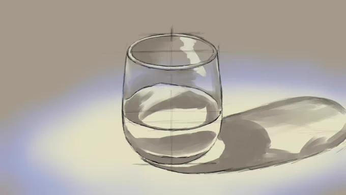 1時間20分くらいで描いたオーロラグラスの描き方。1.下描きする。2.ざっくり色を塗る。3.色を加えながら少しずつ描き込んでいく。4.完成! 