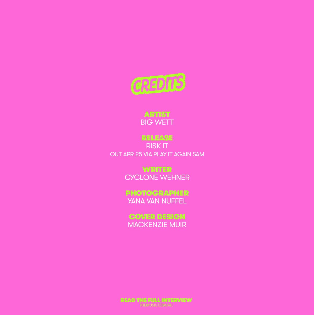 Please welcome this week’s cover star: <a href="/bigwett2/">bigwett</a> !

The electro-pop libertine BIG WETT is back, freakier and even more unrepentant, with her libidinous second EP, ‘RISK IT.’ 

Check out the cover story on The Music: themusic.com.au/features/big-w…