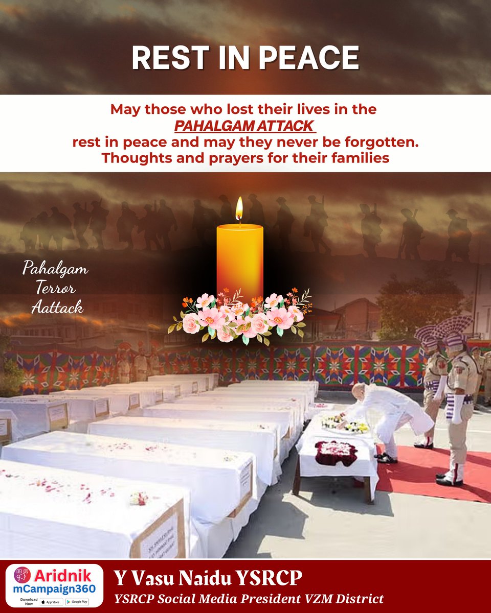 yvnaidu_ysrcp's tweet image. Click to Visit My Biodata at theleaderspage.com/yalakala-vasu-…

The victims of the Pahalgam attack will live on in our memories. Wishing strength to their families and honoring their sacrifice with deep respect.

#YVasuNaiduYSRCP #TeamYSRCPAP #YSRCP #WhyNot175 #YSRCPForAll