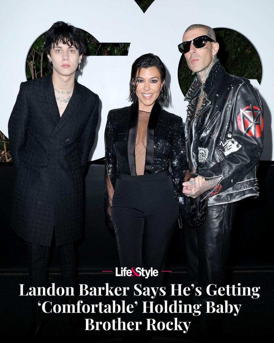 Life_and_Style's tweet image. #LandonBarker recently explained why it took him a little time to get comfortable holding his tiny sibling. Tap here to see what he shared about his growing bond with #Kourtney and #Travis' son: bit.ly/4jOwk5q. 

(📸: Getty)