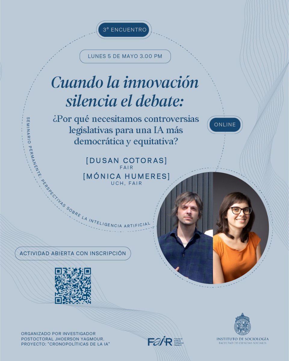 [LUNES 5 de Mayo] 3er encuentro del Seminario Permamente: Perspectivas sobre la IA 
Inscríbete 👉 docs.google.com/forms/d/e/1FAI…