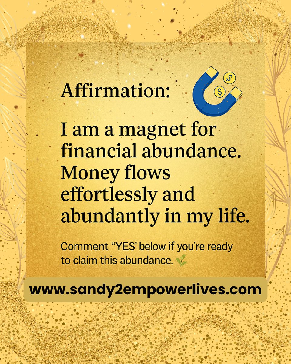 SandyCabal20248's tweet image. Say It Until You Believe It 💸

“I am a magnet for financial abundance.
Money flows effortlessly and abundantly into my life.”
Your words shape your wealth.
Start with belief. End with results.
💬 Comment “YES” to affirm.
#WealthMindset #AffirmationMagic #FinancialFreedom