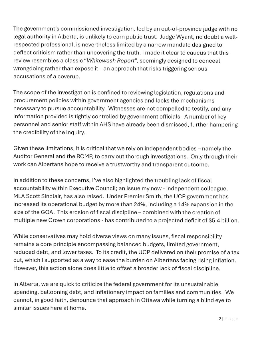 PeterGuthrie99's tweet image. Please find the attached letter issued by Hon. Pete Guthrie MLA for Airdrie-Cochrane regarding his dismissal from the UCP Caucus on April 16th, 2025.