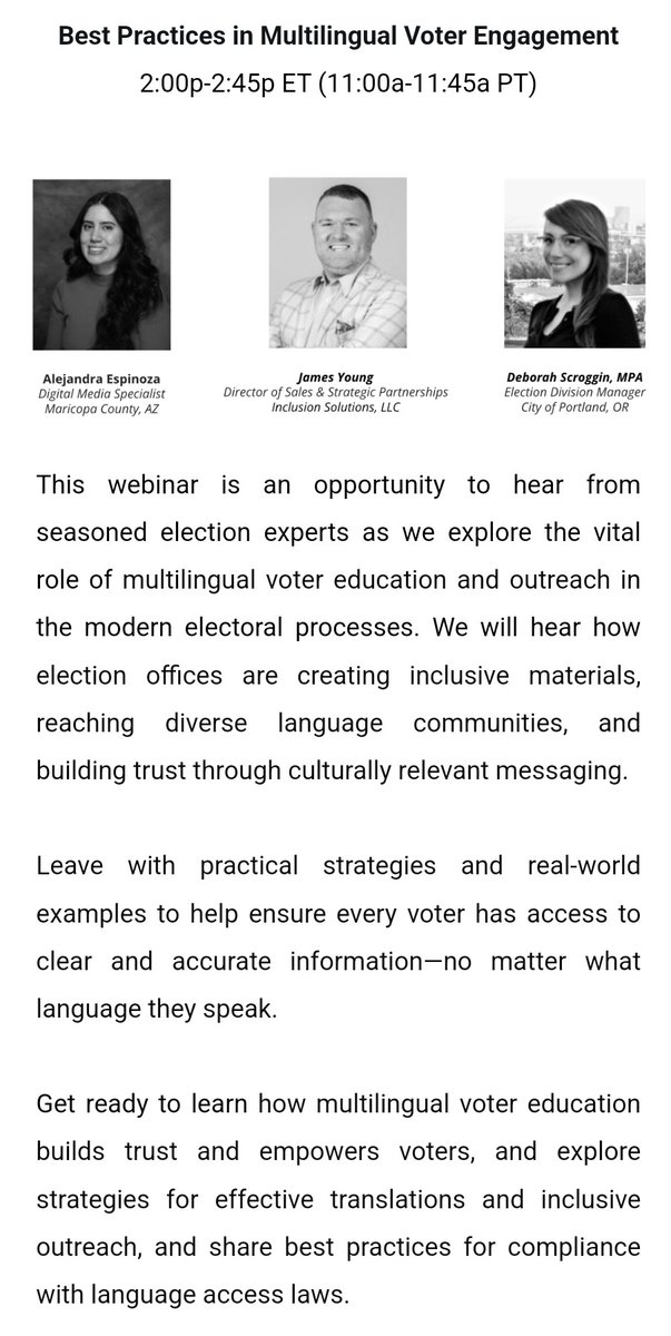 Earlier today, I had the pleasure of discussing "Best Practices in Multilingual Voter Engagement" with officials from some of our nations largest election jurisdictions. <a href="/TakethePLEJ/">TakeThePLEJ</a> <a href="/InclusnSolution/">Inclusion Solutions</a>