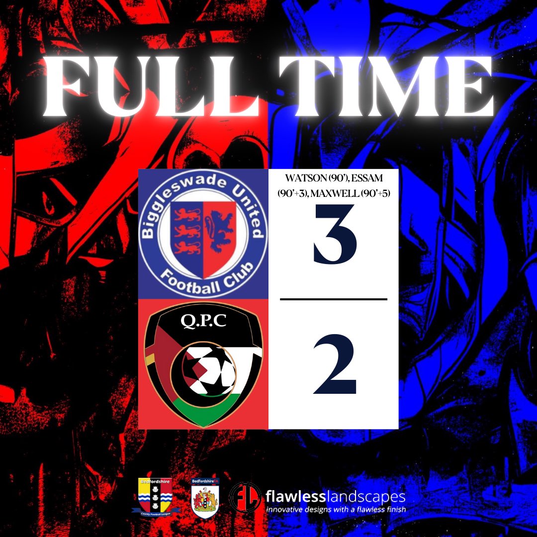 BUFC_Reserves's tweet image. FT | 馃數 #BUFCRes 3 - 2 @QPCrescentsFC 馃寵
Victory at the death as three goals in injury time seal an unlikely victory at the @verdantfp!
Goalscorers: @cameronwatson1, @EssamJamie, Alex Maxwell
What a night for this club @Biggleswadeutd 鉂わ笍馃挋
#OneClub #UpTheCommoners
