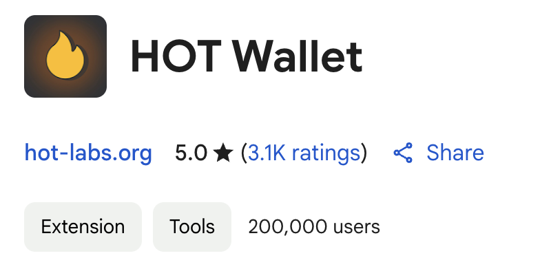 Nikitadigital10's tweet photo. 200k downloads of HOT Wallet extension 🎉

⭐️⭐️⭐️⭐️⭐️ Rating https://t.co/pjpeQldggw