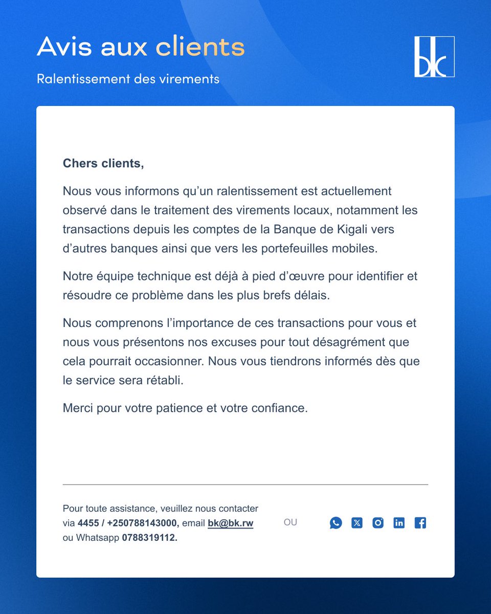 ITANGAZO RIGENEWE ABAKILIYA - NOTICE TO CUSTOMERS - AVIS AUX CLIENTS