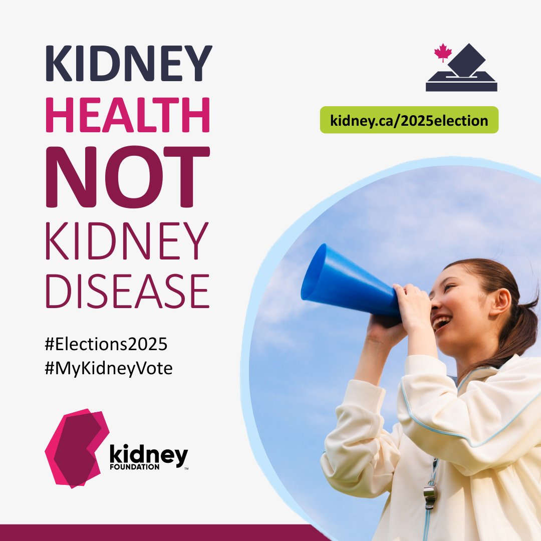 Canada votes on April 28th!
Kidney disease is on the rise — your vote matters more than ever.
This #2025Election, choose a government that will: 
✅ Prevent kidney disease
✅ Ensure fair access to treatment
✅ Boost funding for life-saving kidney research
kidney.ca/2025election