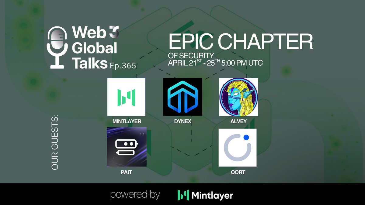 📻 #GM - Join us for Thursday's Web3 Global Talks! 

🎙️ Our Guests: <a href="/mintlayer/">Mintlayer</a>. <a href="/dynexcoin/">Dynex</a>, <a href="/AlveyChain/">Alvey</a>, <a href="/PAIT_fi/">PAiT</a>, <a href="/oortech/">OORT | The Data Cloud for Decentralized AI</a> 

x.com/i/spaces/1ZkKz…