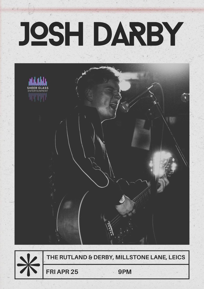 Our last Friday night of the month 'Live Lounge' returns this Friday evening from 9pm here at The Rutland &amp; Derby with live music from Josh Darby 🎶