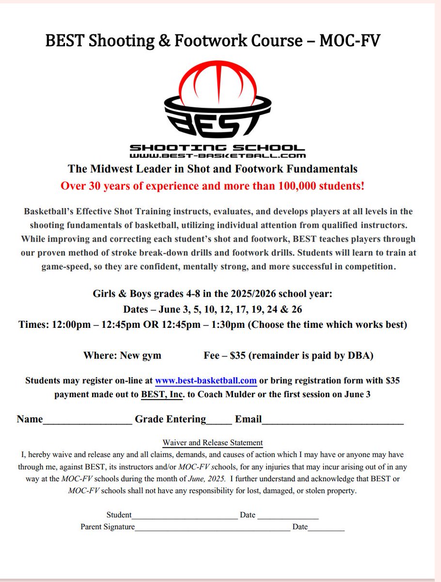 Unity Christian Youth BEST Shooting and Footwork Summer Course!