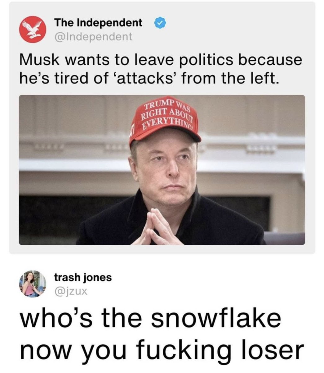 Unminced__Words's tweet photo. @Damaan4u33 Too funny not to share.
https://t.co/lJJvRIFM5L says, “Don’t hold back, America!”
#snowflake #thinskinned #presidentMusk #canttaketheheat #tesla #fMusk #libtards #Theft #TheRight #politicalcommentary https://t.co/jzIg1BhMZe