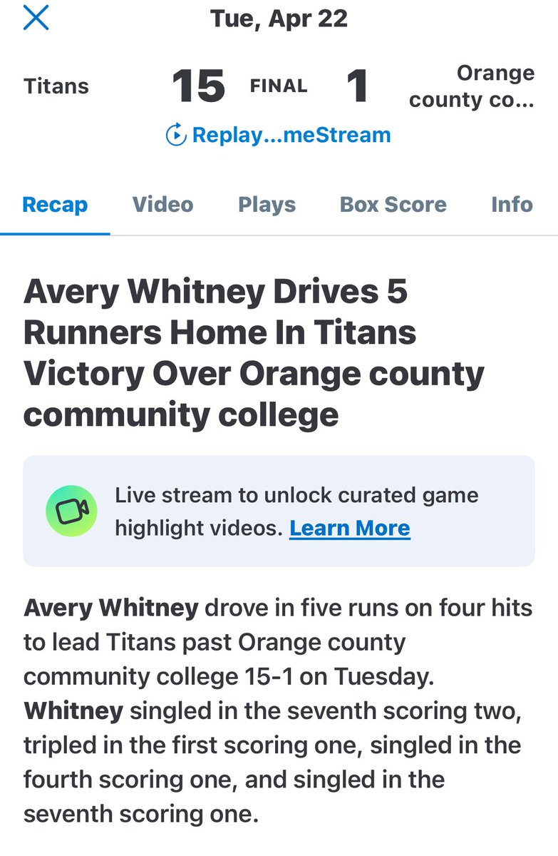 In our win against Orange County I went 4-6 with a triple and 3 singles. Kept everything simple and to the right side of the field. Looking to keep it rolling as we head closer to playoffs.