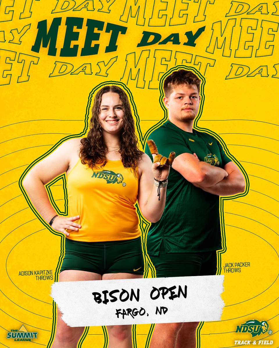 NDSUTrackField's tweet photo. Back in Fargo for the weekend!

Bison Open
⏰: 1:00 PM
📌: Fargo, ND
🏟️: Terrence Dahl and Donna Beres Track Complex
📝: https://t.co/a55rsM0Dpj
📊: https://t.co/pKqbY9s7St https://t.co/X0b4EY7sG0