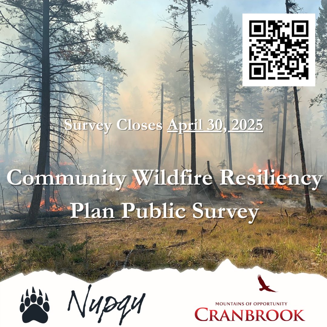 cranbrookfire's tweet photo. We've started development of a Community Wildfire Resiliency Plan (CWRP) to identify hazards &amp; strategies to better protect the @cityofcranbrook from wildfire. Your taking this survey will help inform our strategy moving forward. Closes April 30. https://t.co/zAfrcPFBOV #Nupqu https://t.co/njCNoaRGCZ