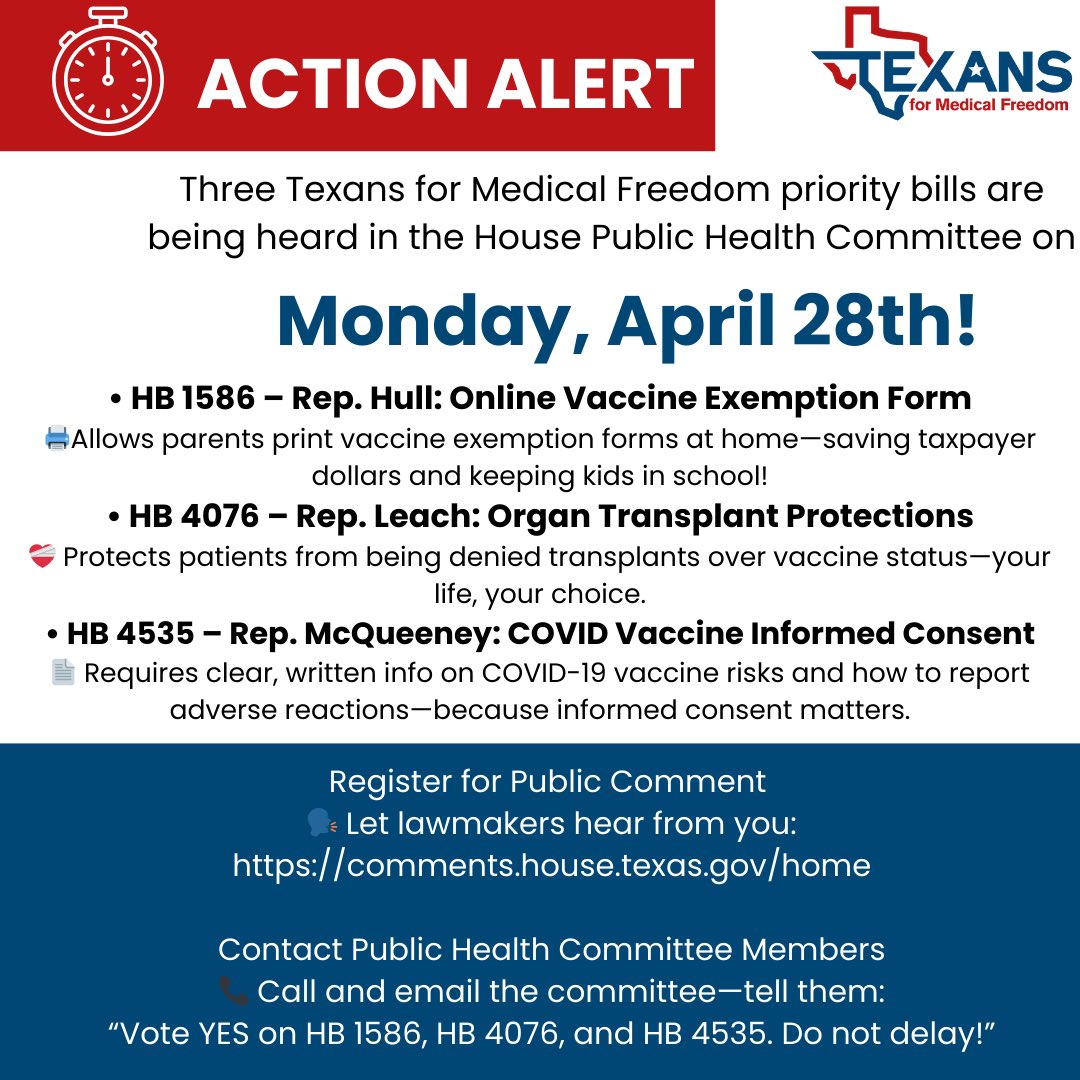 Three <a href="/TXforMedFreedom/">Texans for Medical Freedom</a> priorities being heard this Monday!