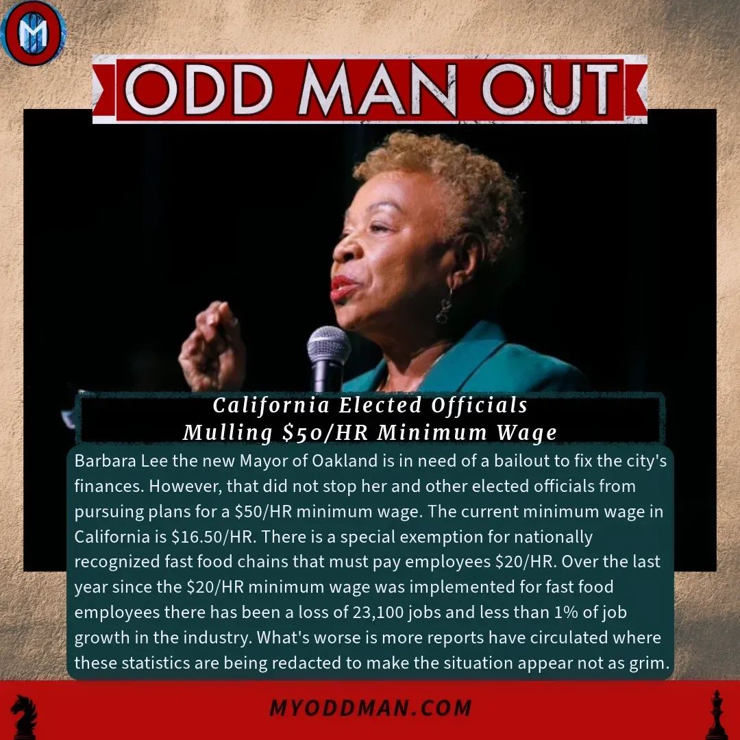 myoddman's tweet photo. California Elected Officials Mulling $50/HR Minimum Wage! 

REPORT/EDIT: @PrestonsDayOff

#newsupdate #newsnuggets #california #oakland #mayor #electedofficials #gov #barbaralee #governornewsom #democrats #minimumwage #statewide #fastfoodnation #fastfood #restaurants #policy https://t.co/GHOQebRIin