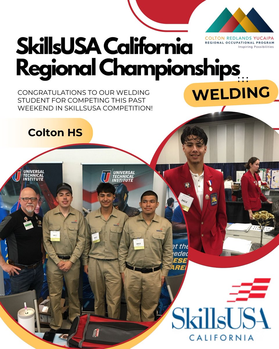 CRYROP's tweet image. 🔥 Big congrats to our Colton welding students who competed at the SkillsUSA CA State Conference!🥈 Welding Sculpture: 2nd out of 18! 🔧 Welding Fabrication: 15th out of 16 – still proud of the grit and growth! Way to represent Colton &amp;amp; CRY-ROP! 
#CRYROP #SkillsUSA #CTEproud