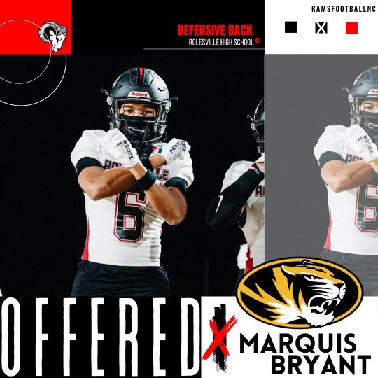 Rolesville Rams Football (@ramsfootballnc) on Twitter photo Congrats to <a href="/QuisBryantt/">Marquis Bryant 4⭐️( 2027)</a> for earning another offer from <a href="/MizzouFootball/">Mizzou Football</a> <a href="/RRACKLEY9/">Coach Ranier (Rack) Rackley</a> 💪🏾🔥🔥 Congrats to <a href="/QuisBryantt/">Marquis Bryant 4⭐️( 2027)</a> for earning another offer from <a href="/MizzouFootball/">Mizzou Football</a> <a href="/RRACKLEY9/">Coach Ranier (Rack) Rackley</a> 💪🏾🔥🔥