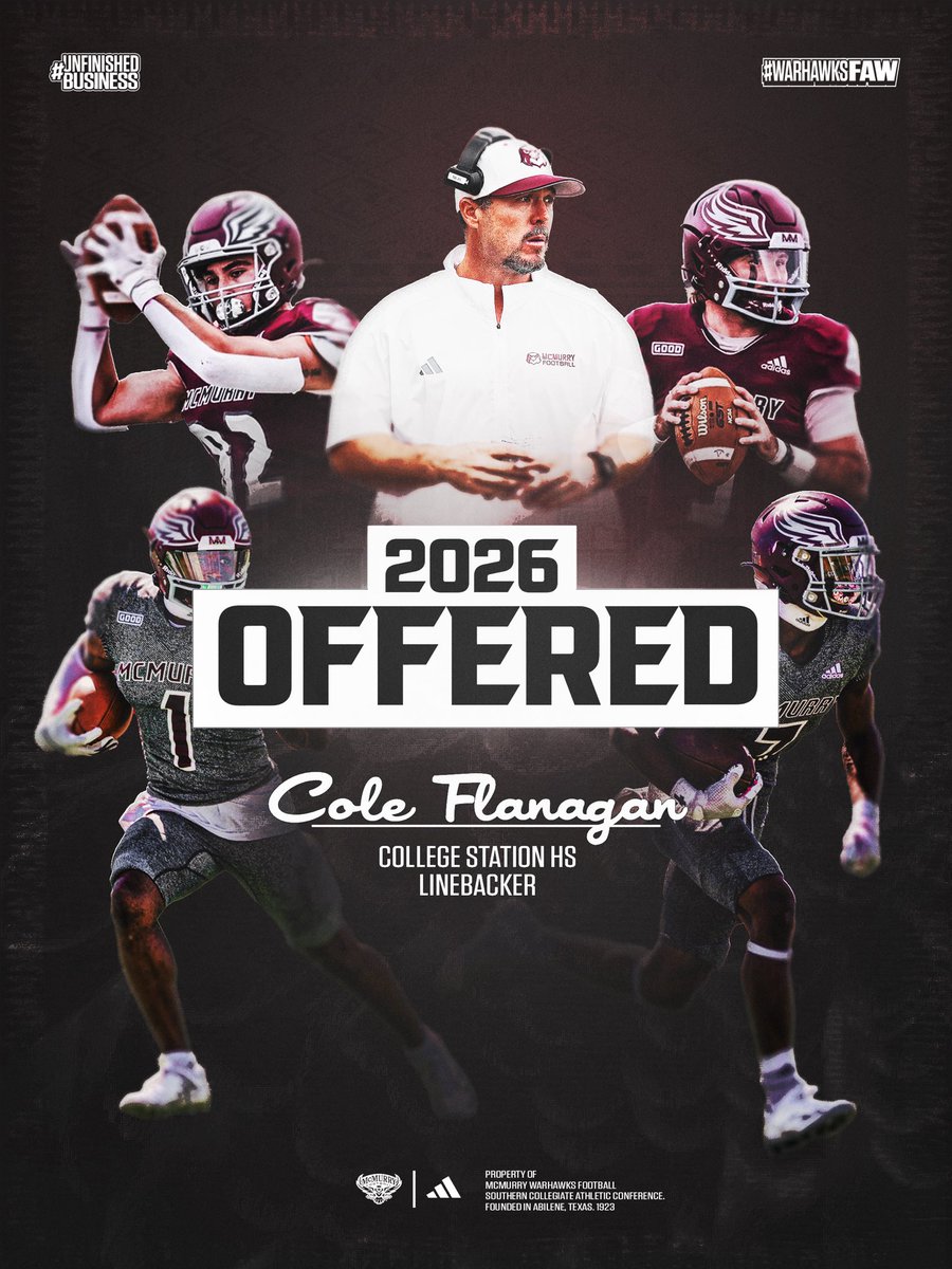 Cole Flanagan 26’ (@cole_flanagan4) on Twitter photo #AGTG After a great conversation with <a href="/IamCoachWash/">Correy Washington</a> I am blessed to receive an offer from <a href="/McMURRYFOOTBALL/">McMURRY FOOTBALL</a> !! #AGTG After a great conversation with <a href="/IamCoachWash/">Correy Washington</a> I am blessed to receive an offer from <a href="/McMURRYFOOTBALL/">McMURRY FOOTBALL</a> !!