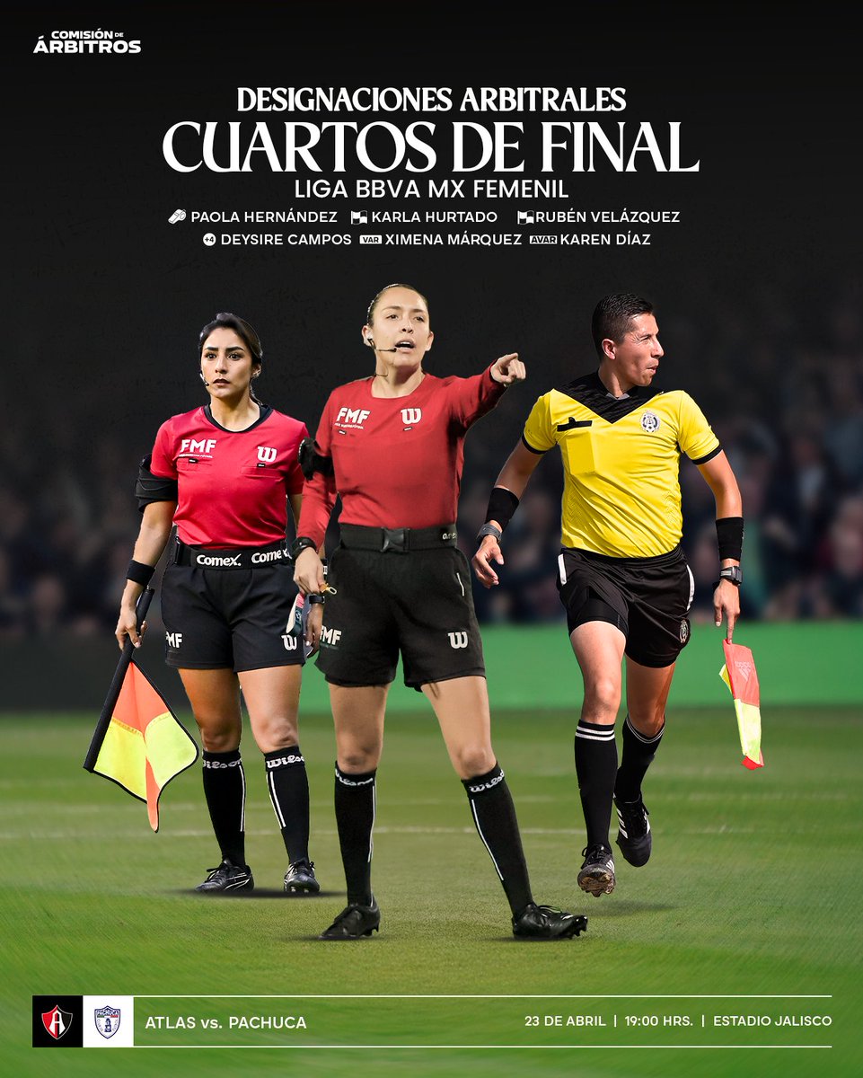 Arbitraje_MX's tweet photo. 📣 Arranca la fase final de la @LigaBBVAFemenil con el debut como árbitra central de Ana Paola Hernández Ortiz liderando el cuerpo arbitral con Karla Hurtado, Rubén Velázquez y Deysire Campos.

Ximena Márquez y la experimentada Karen Díaz estarán a cargo del VAR, que por primera vez se utiliza desde Toluca para la Femenil.