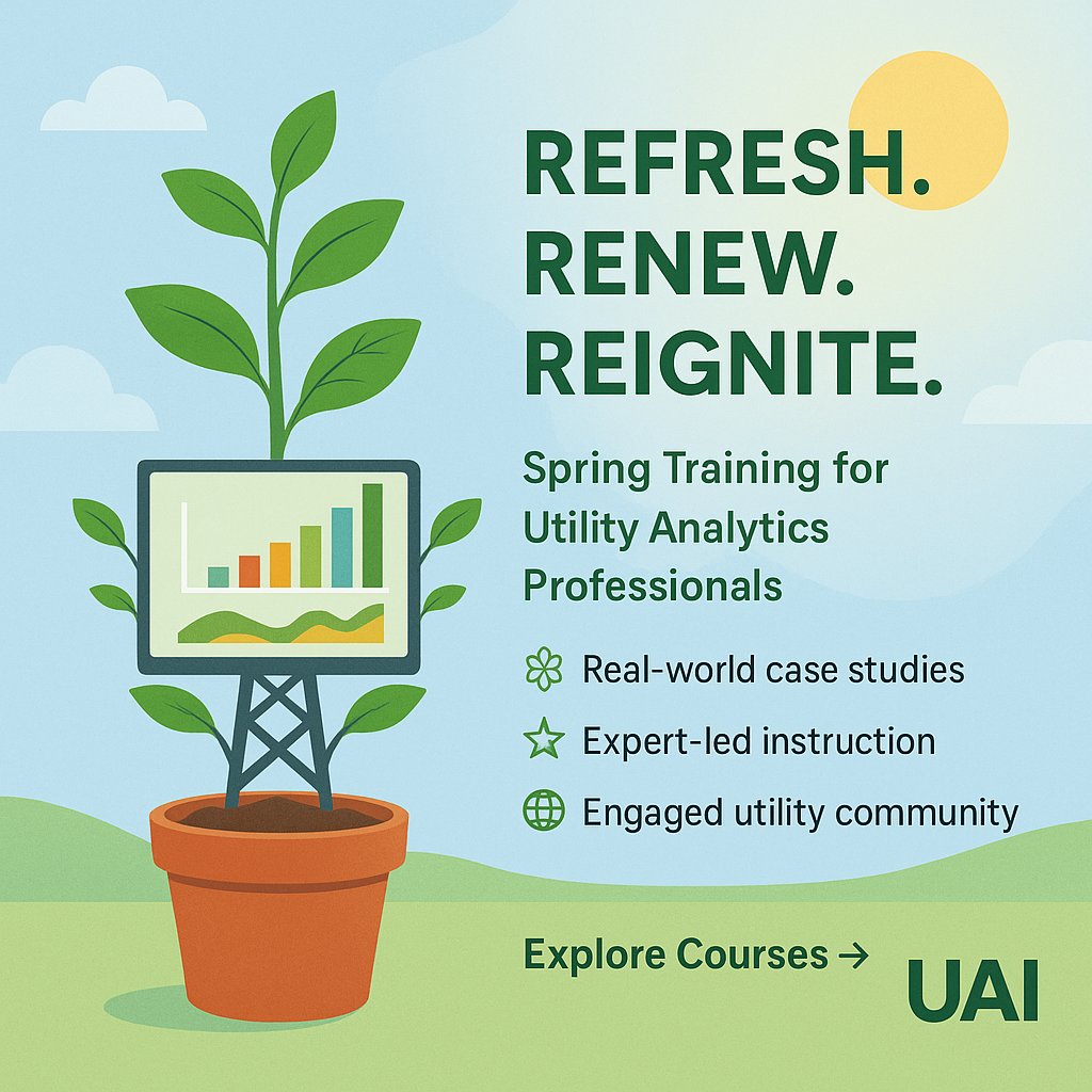 weareuai's tweet image. 🌱Spring=growth
UAI Training=transformation

Invest in your #utilityanalytics team w/expert-led courses designed for real-world results

 🗓️ 5/7: #RootCauseAnalysis
 🗓️ 6/10-12: #ML &amp;amp; #BigData Analytics
 🗓️ 6/11: #DataGovernance
 🗓️ 6/25: #DataStewardship

training.utilityanalytics.com/course-calenda…