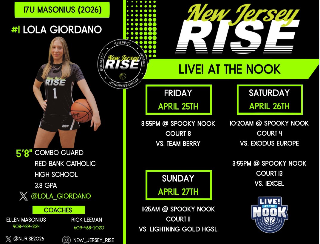 Lola Giordano (@lola_giordano1) on Twitter photo Here is an updated version of my <a href="/newjerseyrise/">New Jersey RISE</a> teams schedule for Spooky Nook this weekend! Come check us out!! <a href="/EllenMasonius/">Ellen Clark Masonius</a> <a href="/RickLeeman13/">Rick Leeman</a> <a href="/rbcgirlshoops/">RBC Girls Basketball</a> <a href="/TinyGreenNBS/">Coach Tiny Green</a> Here is an updated version of my <a href="/newjerseyrise/">New Jersey RISE</a> teams schedule for Spooky Nook this weekend! Come check us out!! <a href="/EllenMasonius/">Ellen Clark Masonius</a> <a href="/RickLeeman13/">Rick Leeman</a> <a href="/rbcgirlshoops/">RBC Girls Basketball</a> <a href="/TinyGreenNBS/">Coach Tiny Green</a>
