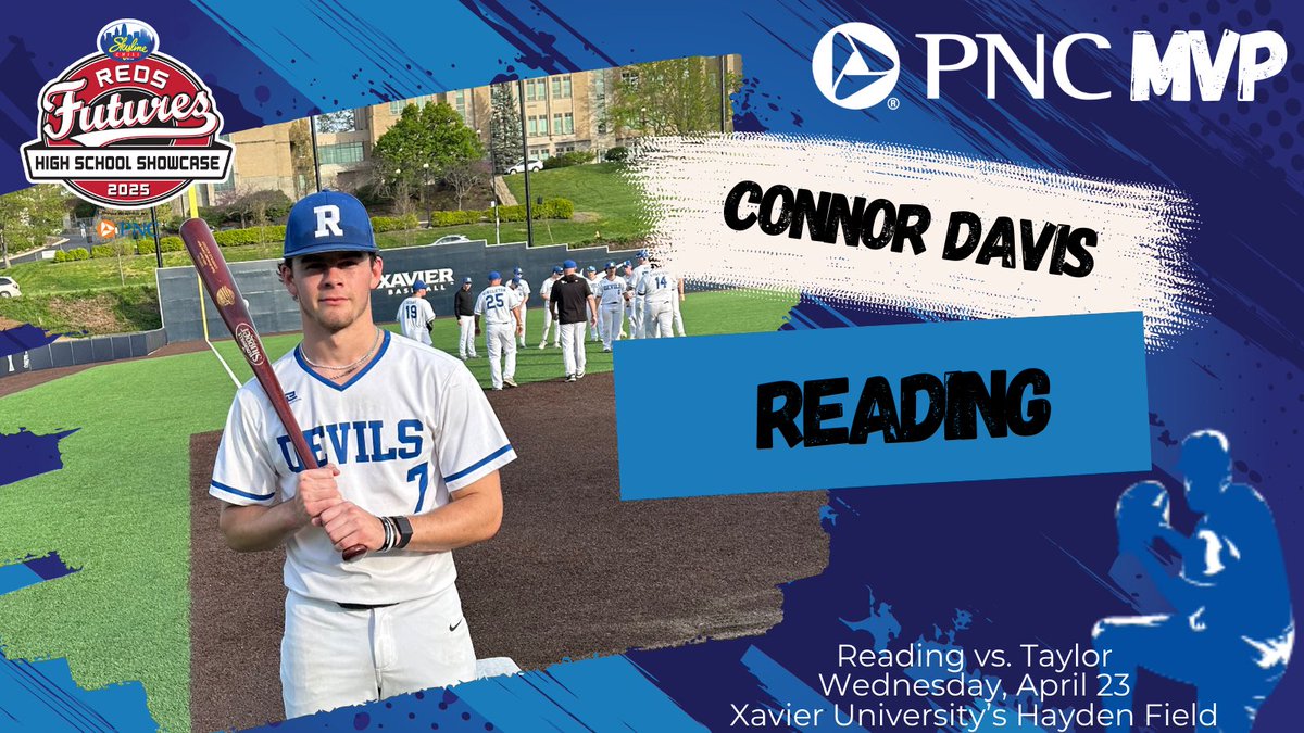 Congratulations to <a href="/ReadingBaseball/">Reading Baseball</a>’s  Connor Davis on being named the <a href="/PNCBank/">PNC Bank</a> MVP tonight’s <a href="/Skyline_Chili/">Skyline Chili</a> <a href="/Reds/">Cincinnati Reds</a> Futures High School Showcase presented by PNC Bank. Davis pitched a complete game, giving up 1 run and 3 hits with 12 K’s and 1 walk and went 2-for-3 at the plate