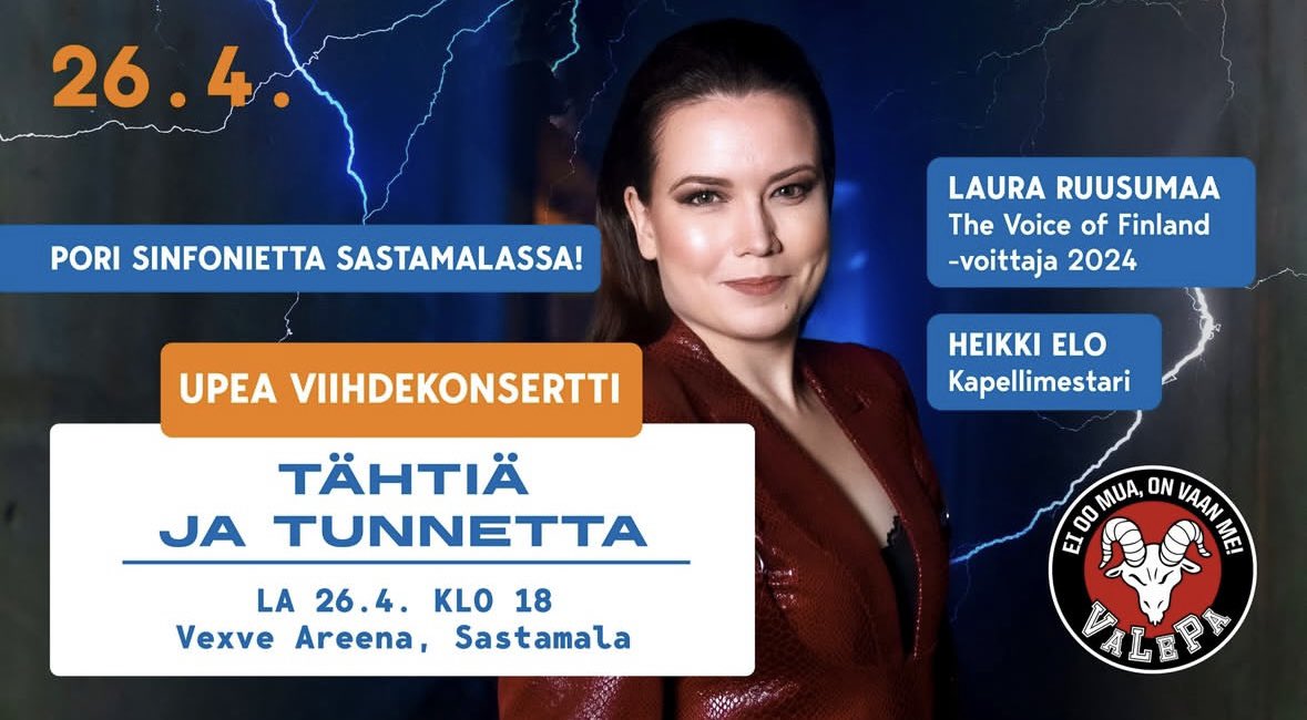 VaLePaSastamala (@valepasastamala) on Twitter photo Tulevana lauantaina 26.4.2025 klo 18.00 Vexve areenalla TĂHTIĂ JA TUNNETTA -konsertti!đśâď¸
LIPUT: Lippu.fi, Tyrvään Kirjakauppa ja VaLePan toimisto. MyĂśs ovelta lippuja myynnissäđ¤Š
<a href="/Sastamala/">Sastamalan kaupunki</a>
<a href="/Porikaupunki/">Porin kaupunki</a> Tulevana lauantaina 26.4.2025 klo 18.00 Vexve areenalla TĂHTIĂ JA TUNNETTA -konsertti!đśâď¸
LIPUT: Lippu.fi, Tyrvään Kirjakauppa ja VaLePan toimisto. MyĂśs ovelta lippuja myynnissäđ¤Š
<a href="/Sastamala/">Sastamalan kaupunki</a>
<a href="/Porikaupunki/">Porin kaupunki</a>