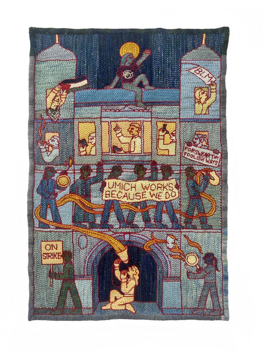 I got to create this tapestry celebrating <a href="/geo3550/">Grad Employees' Org UMich</a> and its history for their upcoming Worker’s Gala fundraiser! You might get to keep it if you enter the raffle to support the union.

Student unions are so incredibly inspirational and these workers deserve the world!!!