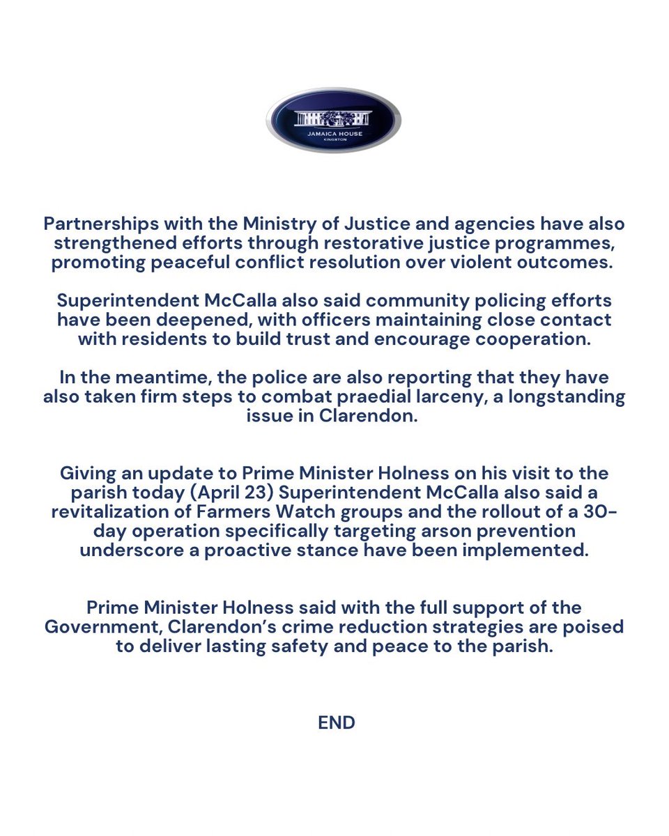 #PressRelease: Clarendon Achieves Major Milestone in Murder Reduction Through Strategic Policing