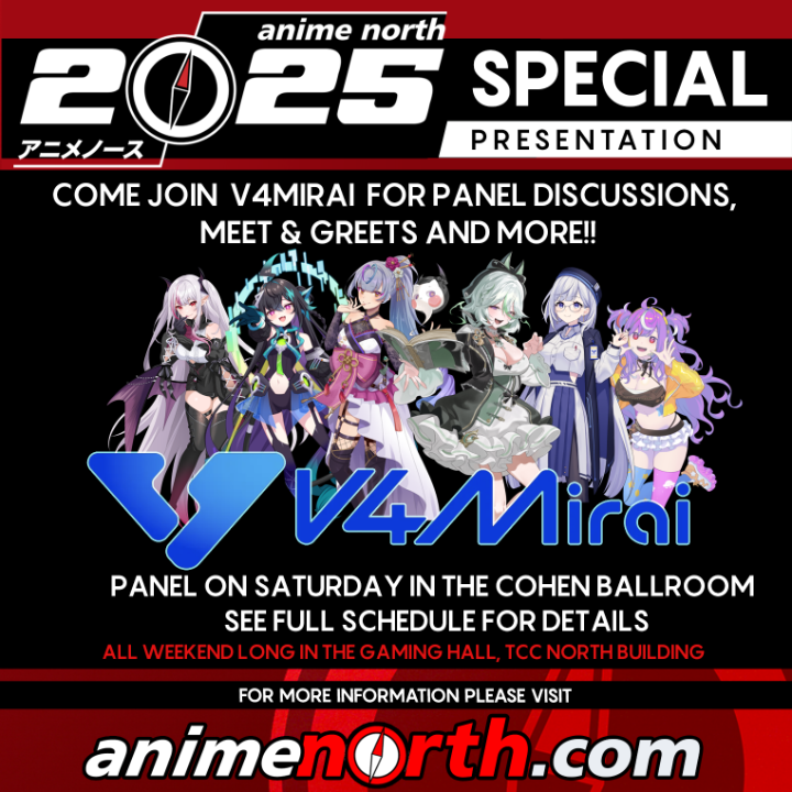 Anime North (@anime_north) on Twitter photo We are excited to announce that VTubers from V4Mirai (<a href="/V4Mirai/">V4Mirai</a>) will be joining us for #AnimeNorth2025 – May 23 to 25 in Toronto!
For more info and tickets, go to animenorth.com
<a href="/Aliasanono/">Alias Anono🎭👻 『V4Mirai』</a>
<a href="/koumariya/">Mariya 💒 🔜 Fantastic Reality</a>
<a href="/mono_monet/">mono monet💭🎨 ✿V4Mirai✿</a>
<a href="/Terra404_/">Terra 404 🚩⚠️ 「V4Mirai」</a>
<a href="/VeeSensei/">Vee Sensei 🩵📝 【V4Mirai】</a>
<a href="/YaeYugiri/">Yae Yugiri - 夕霧ヤヱ - 🎴☁️【V4Mirai】</a> We are excited to announce that VTubers from V4Mirai (<a href="/V4Mirai/">V4Mirai</a>) will be joining us for #AnimeNorth2025 – May 23 to 25 in Toronto!
For more info and tickets, go to animenorth.com
<a href="/Aliasanono/">Alias Anono🎭👻 『V4Mirai』</a>
<a href="/koumariya/">Mariya 💒 🔜 Fantastic Reality</a>
<a href="/mono_monet/">mono monet💭🎨 ✿V4Mirai✿</a>
<a href="/Terra404_/">Terra 404 🚩⚠️ 「V4Mirai」</a>
<a href="/VeeSensei/">Vee Sensei 🩵📝 【V4Mirai】</a>
<a href="/YaeYugiri/">Yae Yugiri - 夕霧ヤヱ - 🎴☁️【V4Mirai】</a>