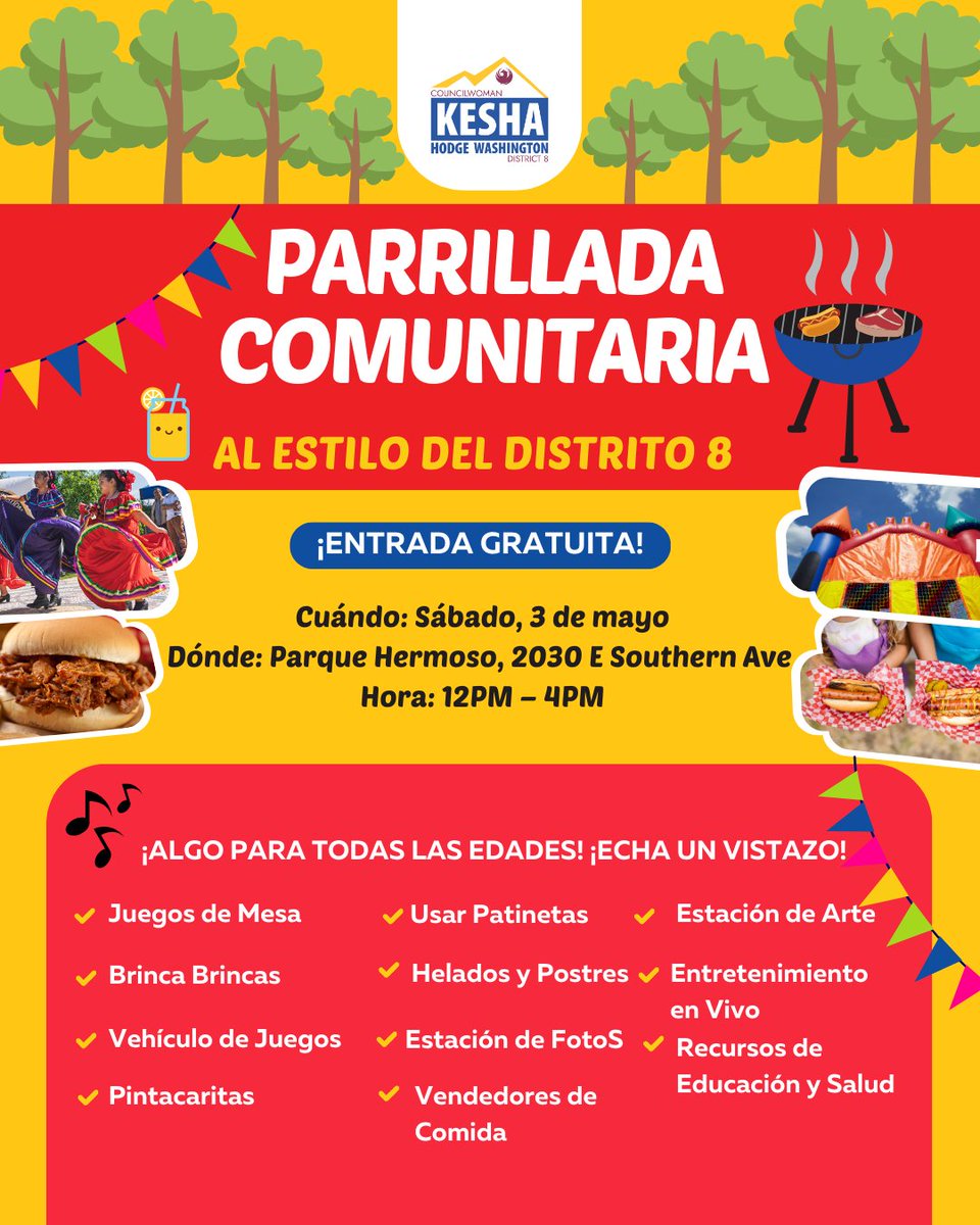 Join us for the Community Cookout: The District 8 Way on Sat, May 3 from 12–4 PM at Hermoso Park!🎉

There will be food, fun, games &amp; activities for all ages!

📲 RSVP: bit.ly/4j67uxX

🔗 Volunteer with us: bit.ly/3YMFnvk

Can't wait to see you there!