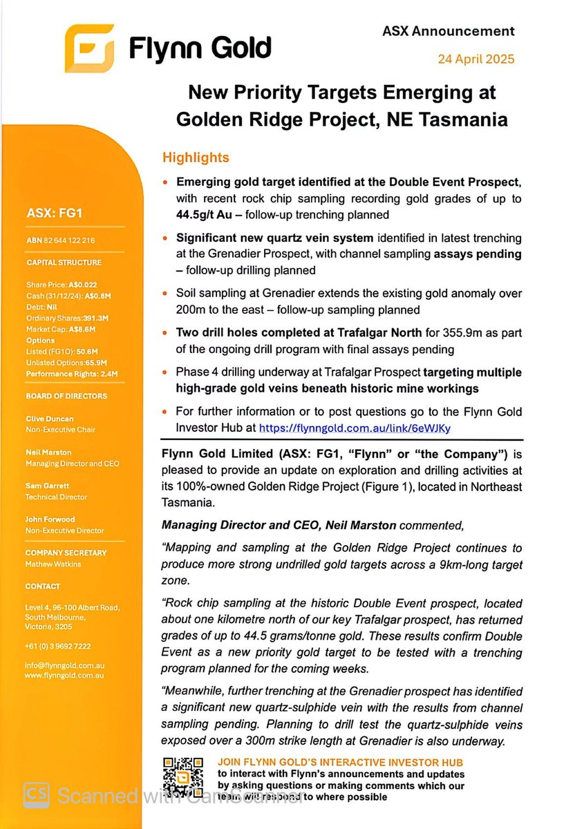 SalvadorMaurice's tweet image. $FG1 #FG1

New Priority Targets Emerging at Golden Ridge Project, NE Tasmania

Emerging #gold target identified at the Double Event Prospect, with recent rock chip sampling recording #gold grades of up to 44.5g/t Au