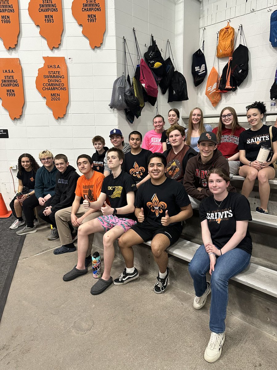 Saints Supporting Saints: Girls &amp; Boys Swim/Dive combine together to support the Girls Waterpolo Team vs NV tonight!!!#SaintsPride ⚜️ <a href="/STCEBoosters/">STCE Athletic Booster</a> <a href="/STCEathletics/">STCE Athletics</a>